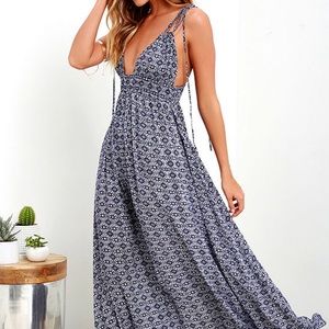 Lulus Field Day Navy Blue Print Maxi Dress